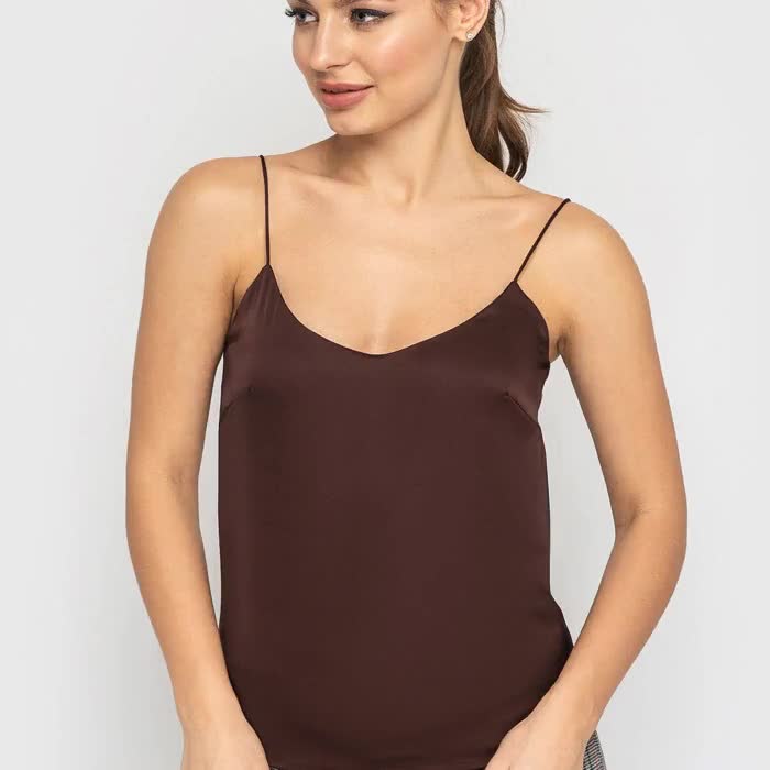 トップス vintage satin silky satin brown camisole Camisole Brown Slip Top, Silk Satin Tops for Women